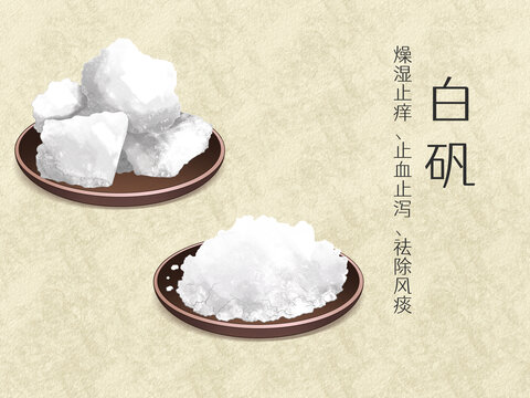 手繪水彩中藥藥材白礬插畫