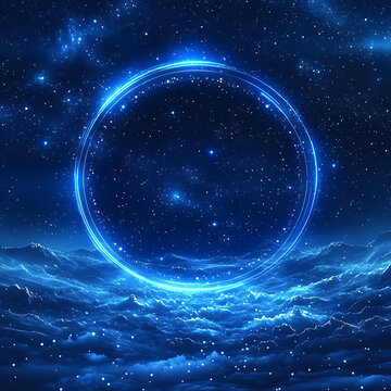 夜空中夢幻的藍色光環(huán)
