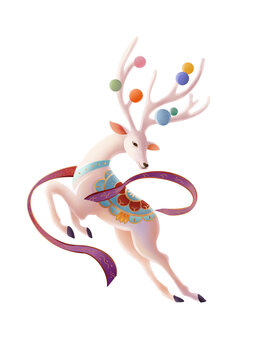 中式傳統(tǒng)山海經(jīng)麋鹿神獸插畫