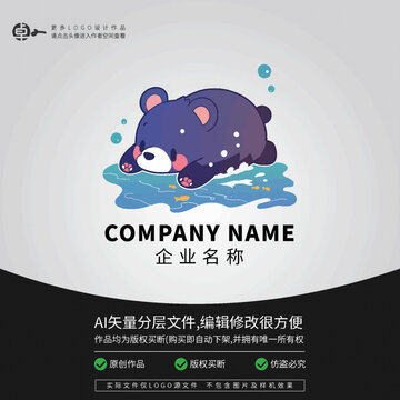 小熊熊卡通LOGO動(dòng)物游泳
