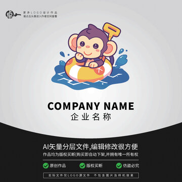 小猴子卡通LOGO動物游泳