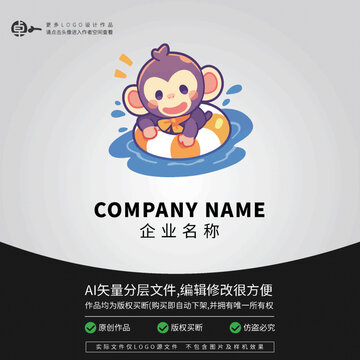 小猴子卡通LOGO動物游泳