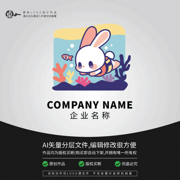小兔子卡通LOGO動物游泳