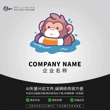 小猴子卡通LOGO動物游泳