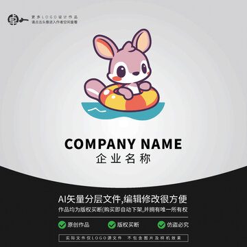 小袋鼠卡通LOGO動(dòng)物游泳