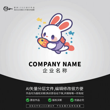 小兔子卡通LOGO動物游泳
