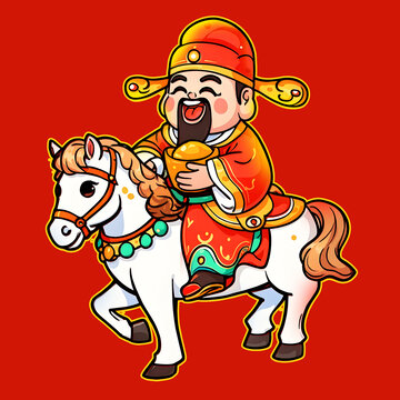 卡通財(cái)神騎馬插畫