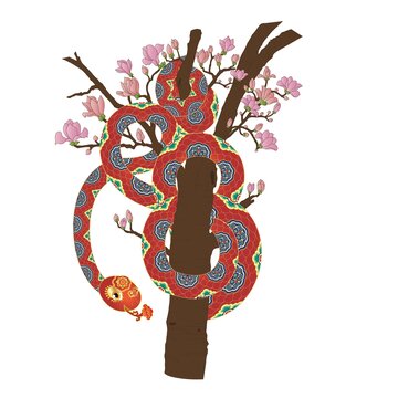 矢量傳統(tǒng)紋飾蛇年插畫