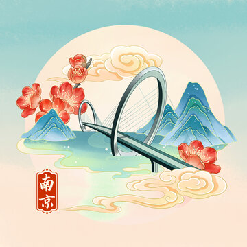 南京地標(biāo)眼步行橋插畫