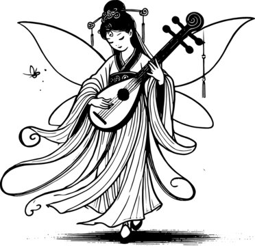 玄幻小說插畫仙女白描