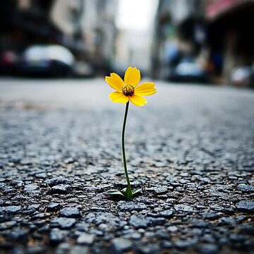 柏油路上的小黃花