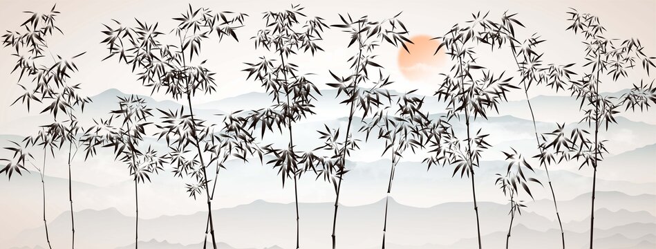 水墨竹子插畫