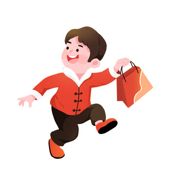 拿著年貨的男孩插畫元素