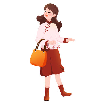 穿著新年服飾的女人插畫元素