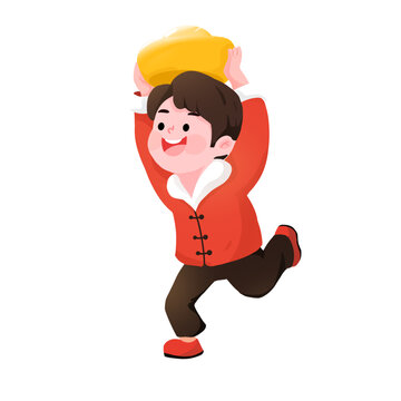 舉著元寶的男孩插畫元素