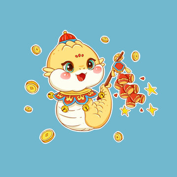 蛇年小蛇鞭炮插畫素材
