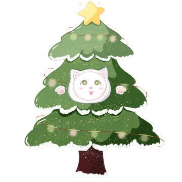 圣誕節(jié)卡通可愛小貓圣誕樹免摳素材