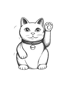 矢量動物手繪素描招財貓