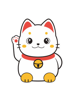 矢量簡約線條可愛招財貓