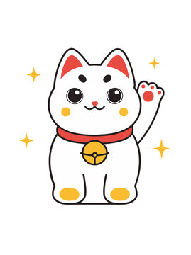 矢量簡約線條可愛招財貓