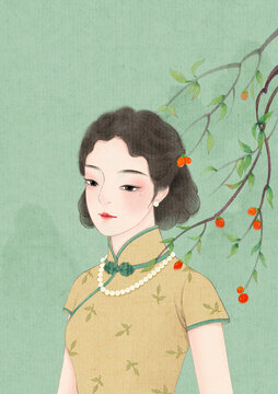 民國復古風旗袍插畫