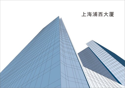 上海浦西大廈仰拍線稿矢量圖
