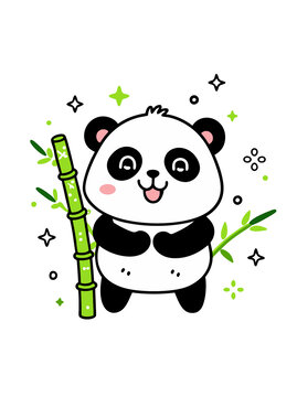 動物簡約可愛熊貓拿竹子
