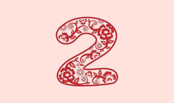 剪紙風(fēng)格數(shù)字2矢量圖案