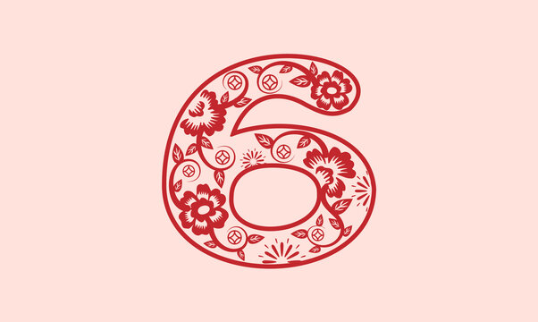 剪紙風(fēng)格數(shù)字6矢量圖案