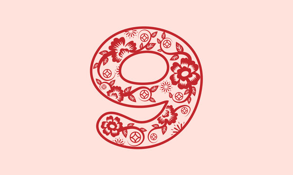 剪紙風(fēng)格數(shù)字9矢量圖案