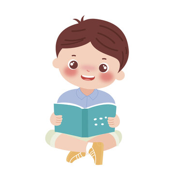 看書的小男孩矢量插畫