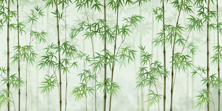 新中式意境翠綠竹子背景裝飾畫
