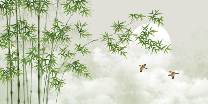 節(jié)節(jié)攀升翠綠竹子背景裝飾畫(huà)