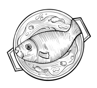 魚矢量素描線描版畫