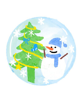 圣誕節(jié)雪景冬天圣誕樹(shù)雪人禮物水晶球