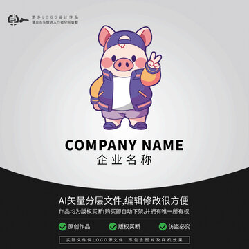 運動豬潮牌LOGO卡通街頭