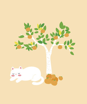 小貓和橘子樹