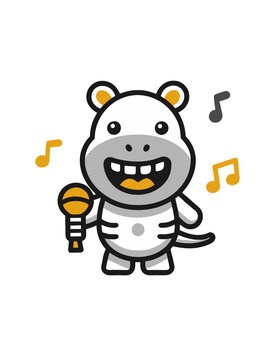 矢量動物可愛唱歌小河馬
