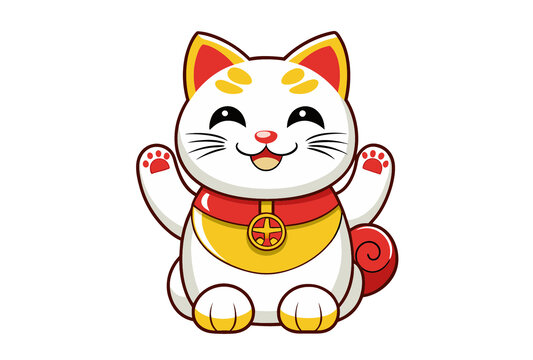 矢量插畫開心微笑雙手招財貓