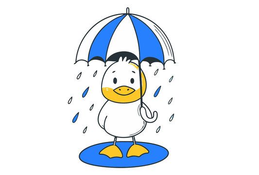 矢量動物簡約雨天打傘小鴨子