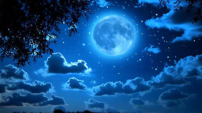 夢幻月光下的星空