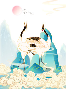 國潮仙鶴插畫