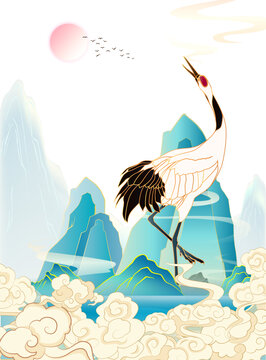 國(guó)潮仙鶴插畫(huà)