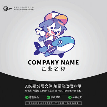街舞鯨魚炫酷時(shí)尚LOGO卡通