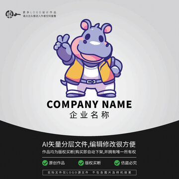 潮牌LOGO河馬卡通街頭運(yùn)動(dòng)