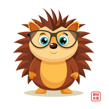 矢量動物插畫卡通戴眼鏡小刺猬