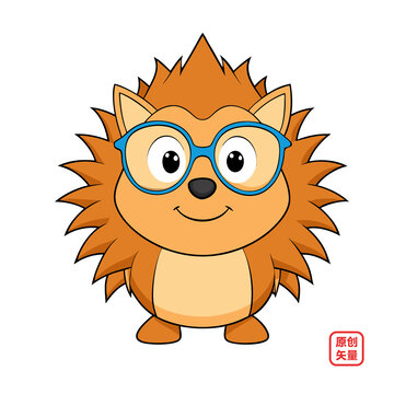 矢量動物插畫卡通戴眼鏡小刺猬