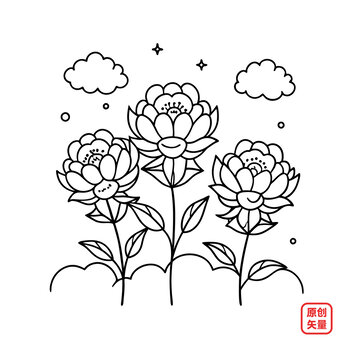 植物線條簡(jiǎn)筆畫牡丹花