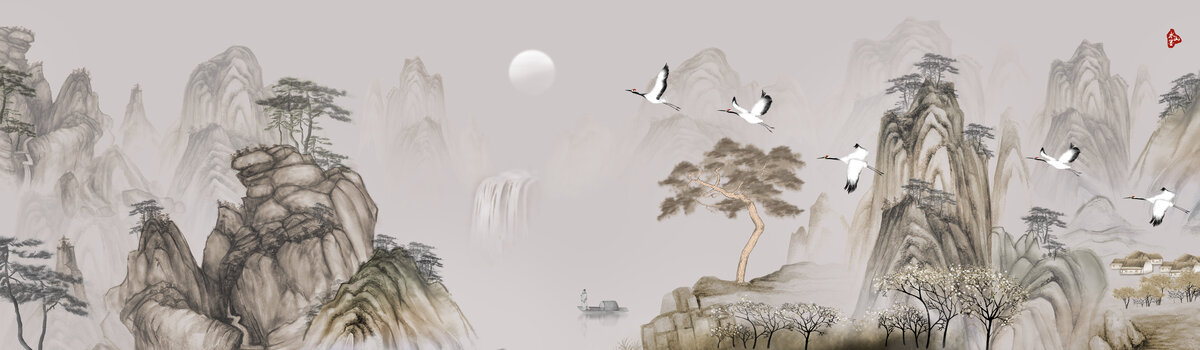 水墨山水背景墻