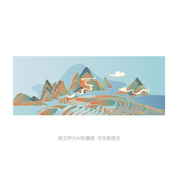 矢量山水梯田插畫(huà)